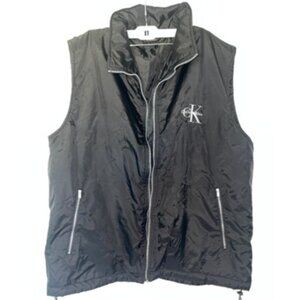 calvin Klein Men Black Vest Windbreaker Size L/XL Sleeveless Zipper Pocket Relax